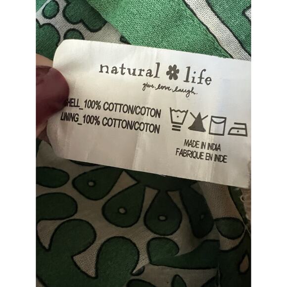 NATURAL LIFE Auguste Cream Green Border 100% Cotton Boho Maxi Dress Sz M - Picture 14 of 16